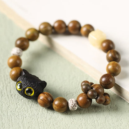 Buddha Stones Grünes Sandelholz Ebenholz Katze Peace Beruhigendes Armband