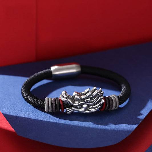 Buddha Stones 999 Sterling Silber Drachenglück Handgefertigtes geflochtenes Armband für Kinder und Erwachsene