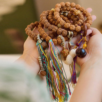 Pulsera tibetana de Rudraksha Bodhi con piedras de Buda y semillas de Bodhi.