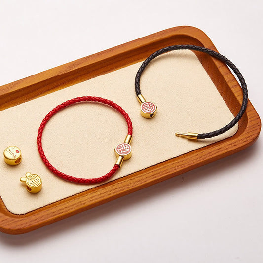 Pulsera de cuero con hebilla y símbolo de la fortuna y la bendición de Buda Fu