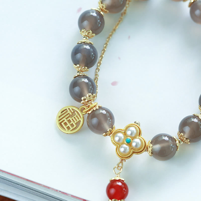 Pulsera de equilibrio con borlas de perla y ágata gris natural de Buda