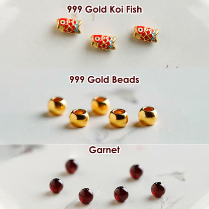 Buddha Stones 999 Gold Koi Fisch Natur Granat Schutzarmband