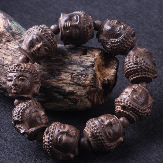 Buddha Stones Adlerholz Buddha geschnitzt Ruhe Armband 