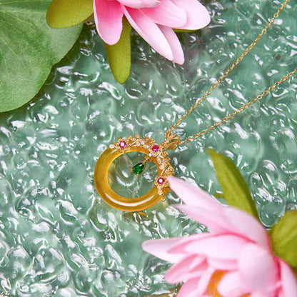 Buddha Stones Green Chalcedony Peace Buckle Design Strength Necklace Pendant