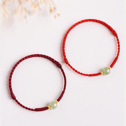Buddha Stones Handgemachtes Jade Glücksperle Wohlstand Geflochtenes Armband