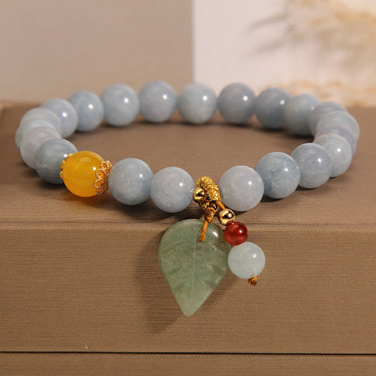 Pulsera con dijes curativos de hojas de jade y aguamarina con piedras de Buda 