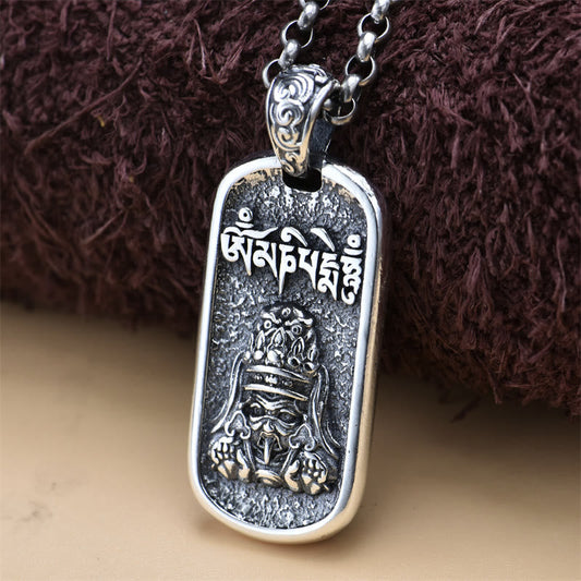 Collar con colgante de la paz Om Mani Padme Hum de la diosa de la riqueza de Zakiram en plata de ley 925 con piedras de Buda
