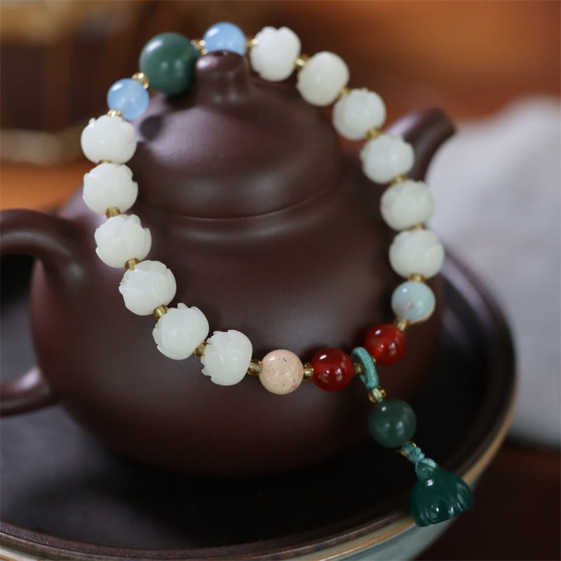 Pulsera de armonía y paz con cuentas de loto talladas con semillas de bodhi y piedras de Buda