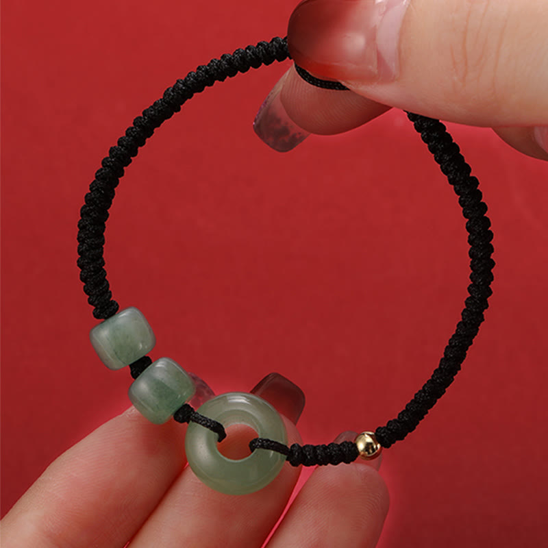 Pulsera trenzada de pareja con 2 piedras de Buda, aventurina verde, jade blanco y hebilla de la paz.