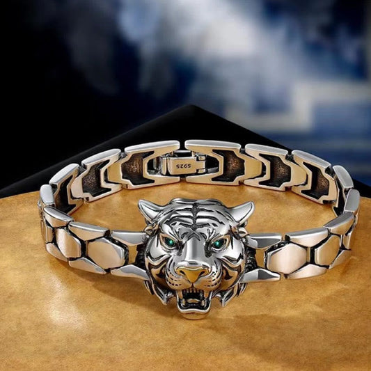 Pulsera curativa con diseño de cabeza de tigre y piedras de Buda
