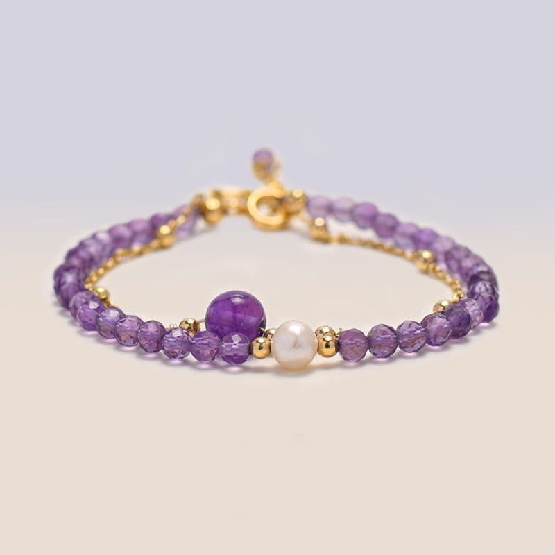 Pulsera de cadena de doble capa con cristales de amatista y baño de oro de 14 quilates de Buddha Stones