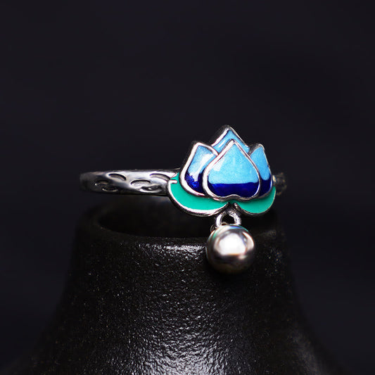 Buddha Stones Lotus Flower Pattern Enlightenment Ring