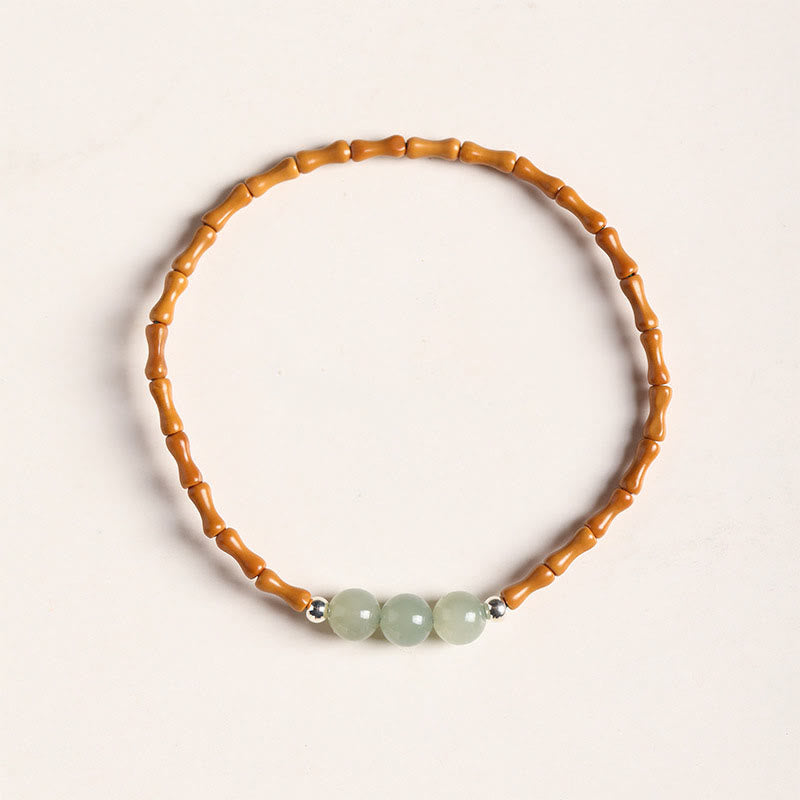 Buddha Stones Natural Olive Pit Bamboo Pattern Hetian Jade Beads Luck Bracelet - Touch Bling