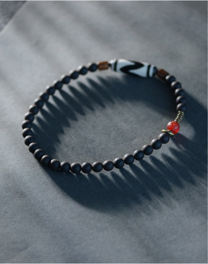 Ebony Tiger Tooth Dzi Beads Bracelet