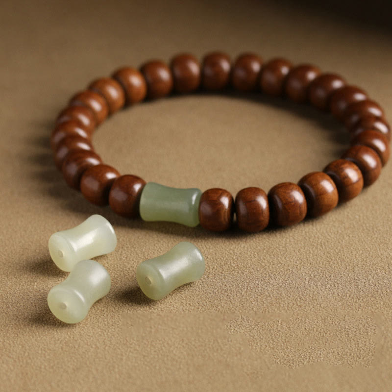 Pulsera de cuentas de bambú y jade hetian de madera de Abelia Biflora natural con piedras de Buda que alejan los malos espíritus 