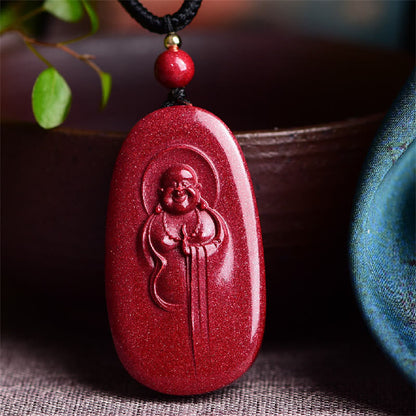 Colgante de collar con bendición de cinabrio natural con forma de calabaza del zodiaco chino Yin Yang de Buda sonriente con piedras de Buda 
