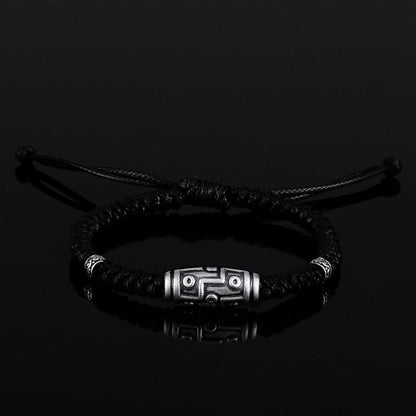 Buddha Stones 999 Sterling Silver Nine-Eye Dzi Bead Pattern Blessing Rope Bracelet
