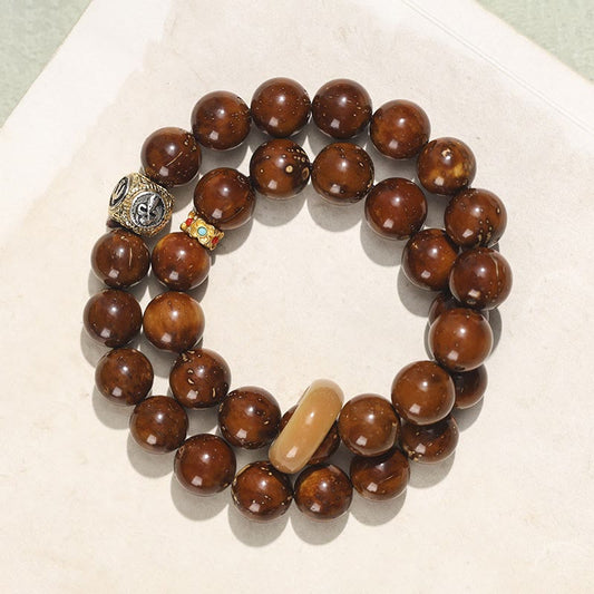 Buddha Stones Tibetisches Natur Lila Gold Ratte Bodhi Samen Reichtum Doppelwickelarmband