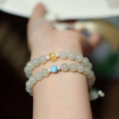 Pulsera de doble vuelta con piedras de Buda, jade hetiano, doble hebilla de paz y suerte de loto en plata de ley 925
