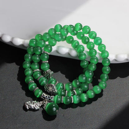 Pulsera triple vuelta con soporte PiXiu de ojo de gato y piedras de Buda
