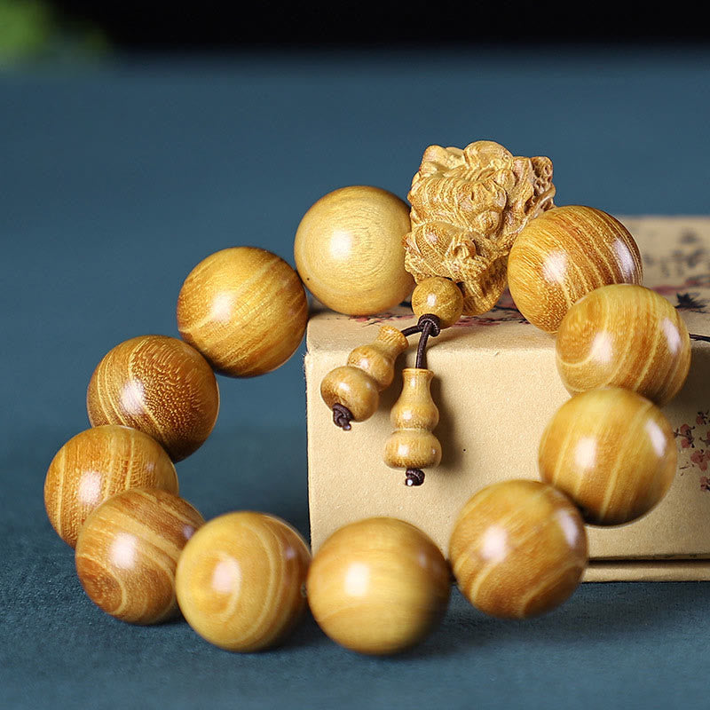 Pulsera de protección con piedras de Buda, palisandro, sándalo verde, hoja pequeña, sándalo rojo, agar y dragón tallado 