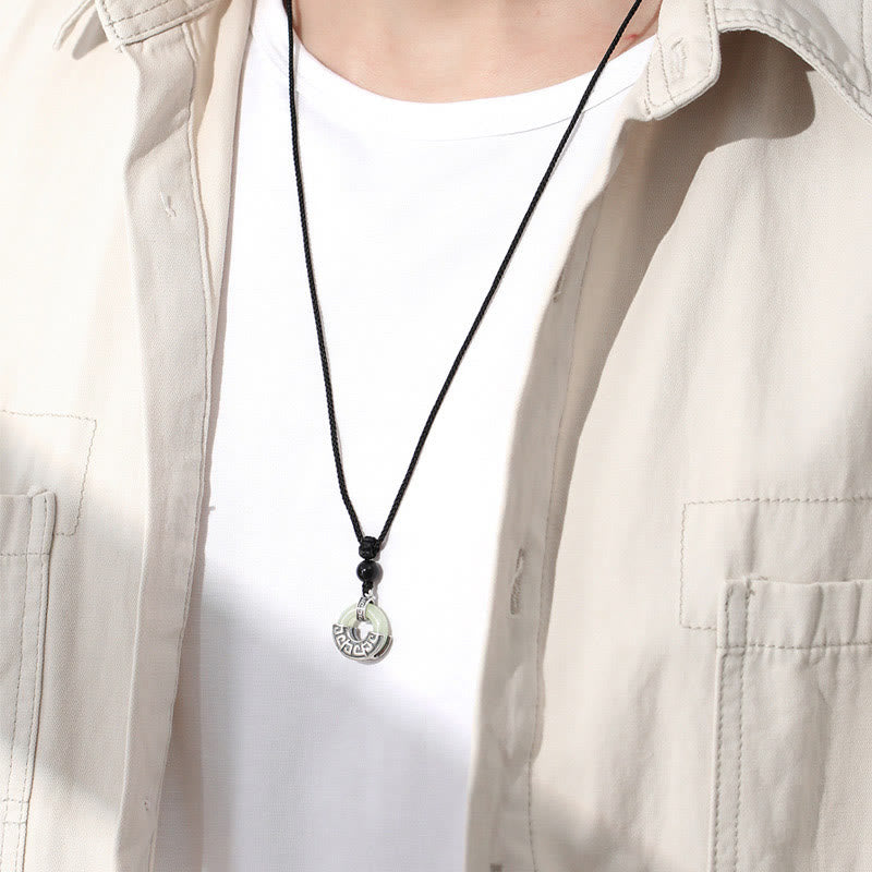 Collar con colgante de prosperidad y hebilla de paz de jade hetiano natural en plata de ley 925 con piedras de Buda 