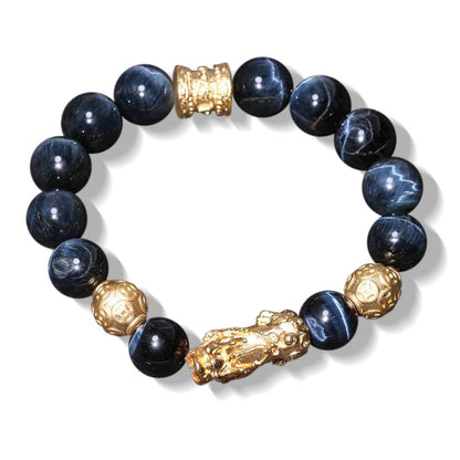 Blue Tiger Eyes Wealth Mantra Feng Shui Pixiu Bracelet