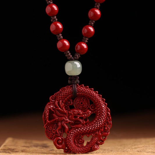 Collar con colgante de piedra de Buda del Año del Dragón, cinabrio natural, jade hetiano, moneda de cobre, para atraer riqueza y fuerza.