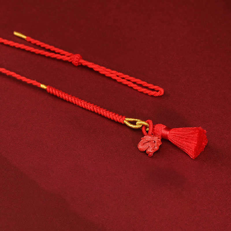 Cadena para el vientre de hilo rojo con bendición de dragón y cinabrio natural de piedras de Buda
