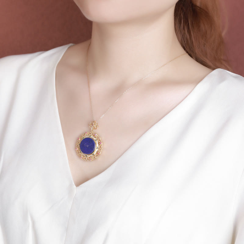 Collar con colgante de lazurita positiva bañado en oro y plata de ley 925 con piedras de Buda