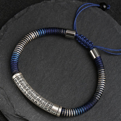 Pulsera trenzada de plata de ley 999 con piedras de Buda y sutra del corazón, hecha a mano