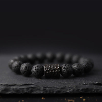 Buddha Stones Lava Rock Ebony Wood Tiger Eye Healing Bracelet