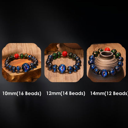 Buddha Stones Tibetan Five God of Wealth Thangka Liuli Glass Bead Chinese Zodiac Protection Bracelet