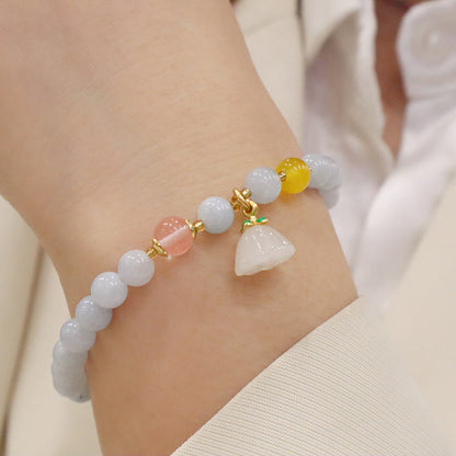 Buddha Stones Natürlicher Aquamarin Chalcedon Serenity Kaninchen Kürbis Katze Charm Armband 