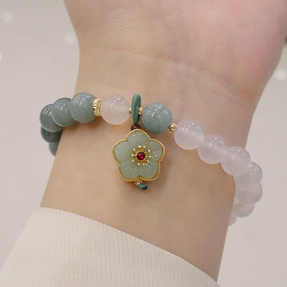 Buddha Stones Weißer Achat Jade Lotusblume Friedensschnalle Schutzarmband 