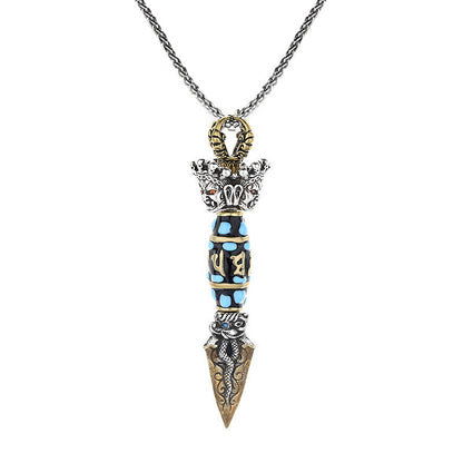 Collar con colgante giratorio de riqueza con diseño de Om Mani Padme Hum, cuentas Dzi, piedras de Buda del Tíbet, patrón Dorje Vajra 