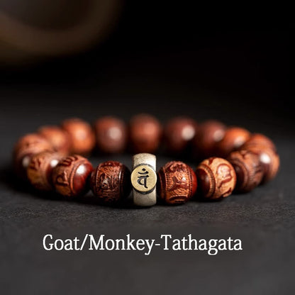 Buddha Stones Chinese Zodiac Natal Buddha Small Leaf Red Sandalwood Om Mani Padme Hum Protection Bracelet