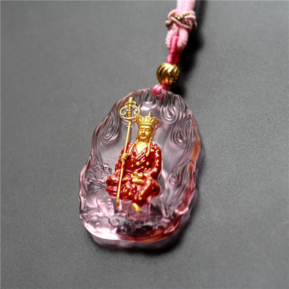 Collar con colgante de amuleto de compasión de cristal de Buda Liuli de piedras de Buda Ksitigarbha
