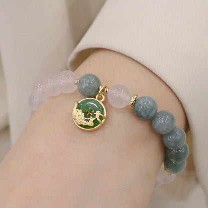 Buddha Stones Weißer Achat Jade Lotusblume Friedensschnalle Schutzarmband 
