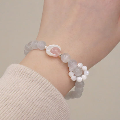 Pulsera de plata de ley 925 con amatista natural, aguamarina y cristal rosa, ojo de gato y luna creciente curativa. 