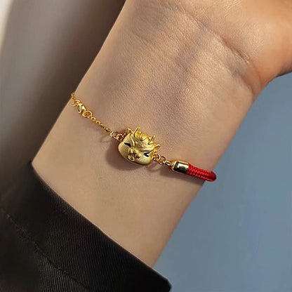 Buddha Stones 925 Sterling Silver Year of the Dragon Luck Cute Dragon Red String Chain Protection Bracelet