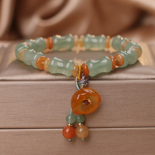 Pulsera de la suerte con diseño de flor de bambú y jade natural de Buda