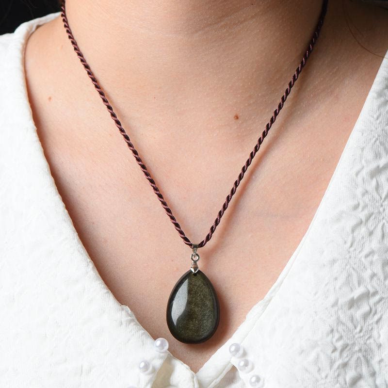 Collar con colgante de gota de agua de riqueza, piedras de Buda, obsidiana dorada, obsidiana negra, obsidiana arcoíris 