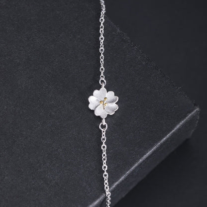 Pulsera de cadena con bendición de flor de cerezo y piedras de Buda en plata de ley 925