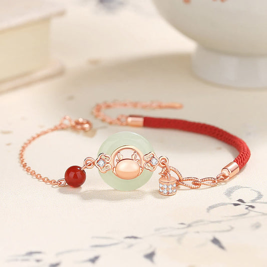 Pulsera con colgante de plata de ley 925 con piedras de Buda y jade hetiano natural del año del dragón, hebilla de paz y protección. 