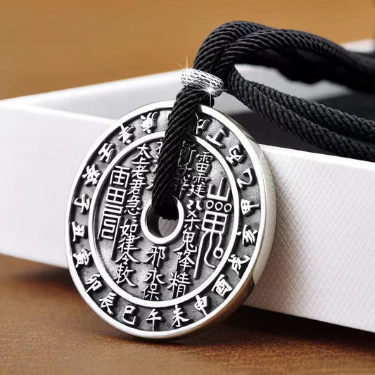 Colgante de collar con armonía de monedas de cobre con diseño Bagua de Buda, piedras, montaña, fantasmas y dinero