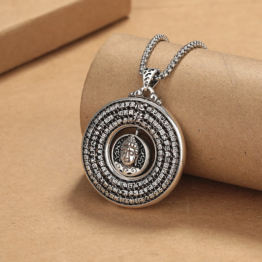 Collar con colgante giratorio de serenidad con diseño de hebilla de paz tallada con Buda Sutra del Corazón de Piedras de Buda 