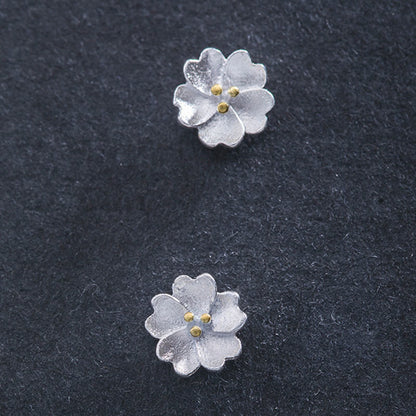 Buddha Stones 925 Sterling Silver Cherry Blossoms Floral Calm Stud Earrings