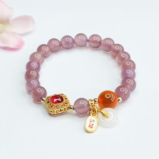 Buddha Stones Natürlicher lila Chalcedon Candy Achat Peace Buckle Harmony Lucky Fortune Charm Armband