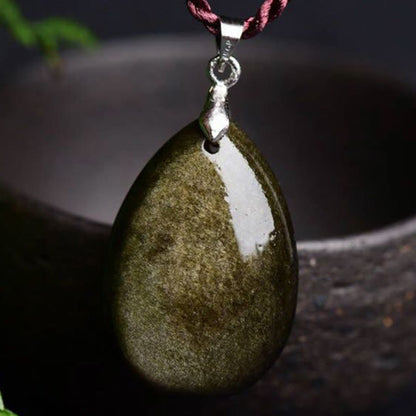 Collar con colgante de gota de agua de riqueza, piedras de Buda, obsidiana dorada, obsidiana negra, obsidiana arcoíris 